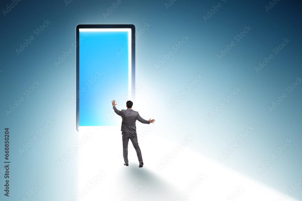 Fototapeta premium Mobile phone addiction with businessman