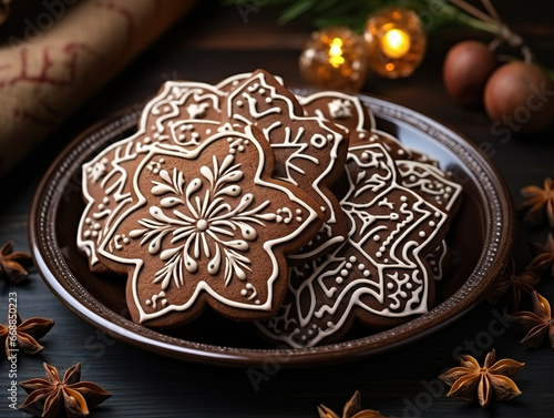 Delicious homemade baked xmas cookies, decorated with love for the holiday season. Generative Ai
