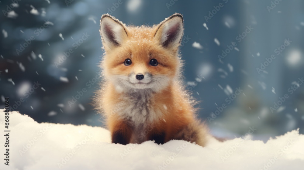 Obraz premium Dreamlike Red Fox Cubs Enjoying a Christmas in the Snow