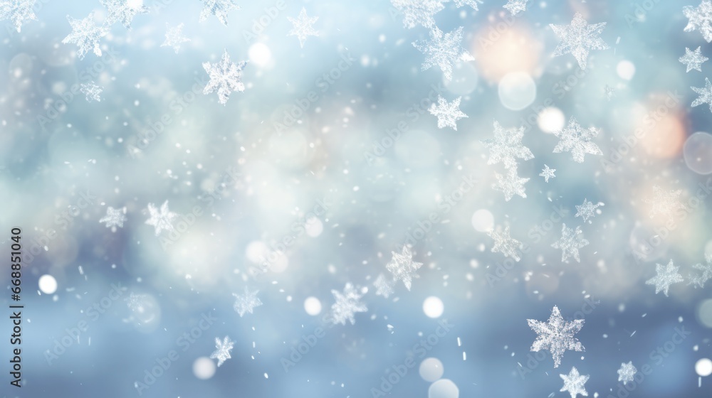 Dreamy Christmas Scene with Drifting Snowflakes and Soft Colors