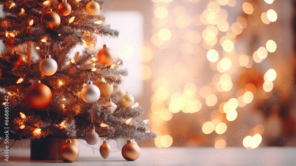 Dreamy Holiday Decor: Blurred Christmas Lights in Room Dreamy Holiday Decor: Blurred Christmas Lights in Room