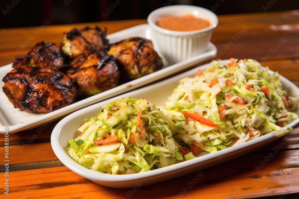 bbq brussel sprouts with a side dish of coleslaw bbq brussel sprouts with a side dish of coleslaw