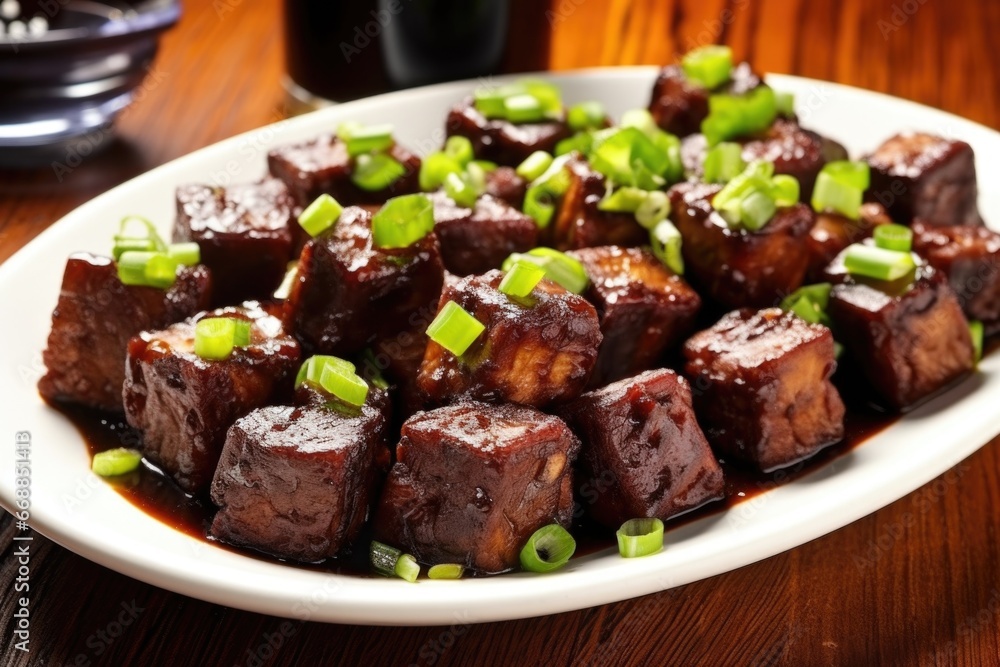 burnt ends garnished with freshly chopped scallions