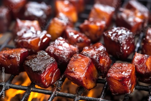 close-up of bbq burnt ends on a grill