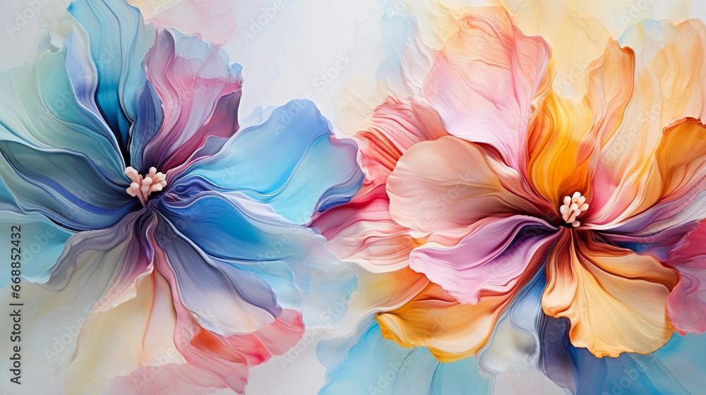 Fluid abstract expressionism, blooming flowers, Aesthetics colorful floral inspirational tenderness illustration, oil paint, Wall decoration photo, Generated AI.