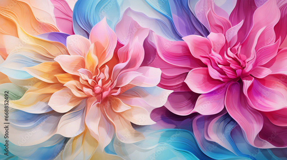 Obraz premium Fluid abstract expressionism, blooming flowers, Aesthetics colorful floral inspirational tenderness illustration, oil paint, Wall decoration photo, Generated AI.