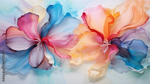 Obraz na płótnie Fluid abstract expressionism, blooming flowers, Aesthetics colorful floral inspirational tenderness illustration, oil paint, Wall decoration photo, Generated AI. w salonie
