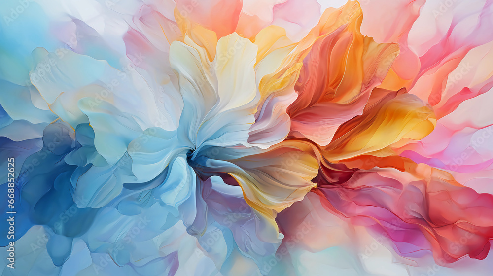 Fluid abstract expressionism, blooming flowers, Aesthetics colorful floral inspirational tenderness illustration, oil paint, Wall decoration photo, Generated AI.