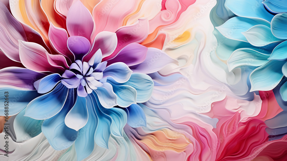 Obraz premium Fluid abstract expressionism, blooming flowers, Aesthetics colorful floral inspirational tenderness illustration, oil paint, Wall decoration photo, Generated AI.
