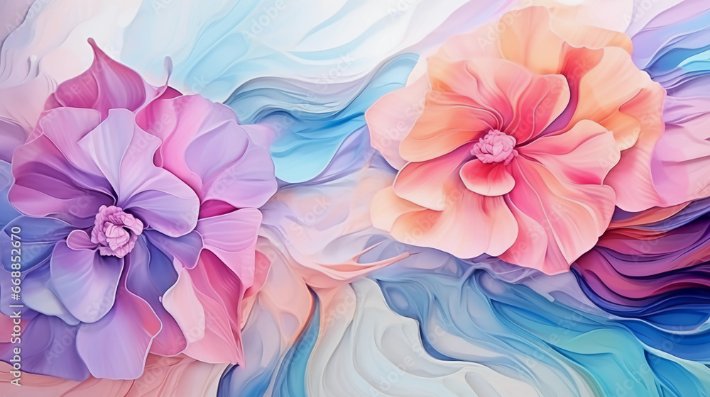 Obraz premium Fluid abstract expressionism, blooming flowers, Aesthetics colorful floral inspirational tenderness illustration, oil paint, Wall decoration photo, Generated AI.