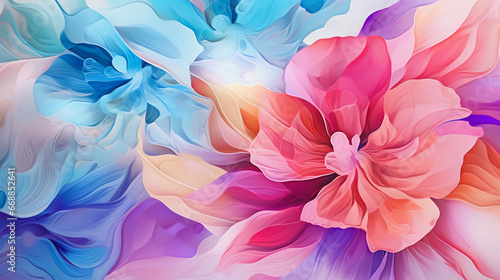 Fluid abstract expressionism, blooming flowers, Aesthetics colorful floral inspirational tenderness illustration, oil paint, Wall decoration photo, Generated AI.
