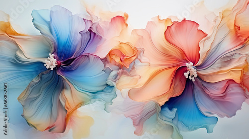 Fluid abstract expressionism, blooming flowers, Aesthetics colorful floral inspirational tenderness illustration, oil paint, Wall decoration photo, Generated AI. © Sunshinemeee