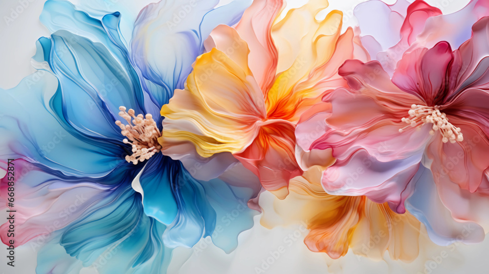 Fluid abstract expressionism, blooming flowers, Aesthetics colorful floral inspirational tenderness illustration, oil paint, Wall decoration photo, Generated AI.