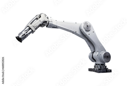 Industrial robotic arm isolated on a transparent background. Industrial robot works automatically in smart autonomous factory. Generative AI photo