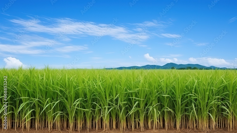 sugar cane field with blue sky and white clouds background sugar cane field with blue sky and white clouds background