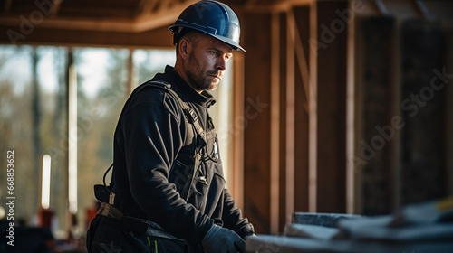 Man working as a taper in job site of a luxury house