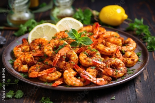bbq spiced shrimps garnished with fresh herbs © Alfazet Chronicles
