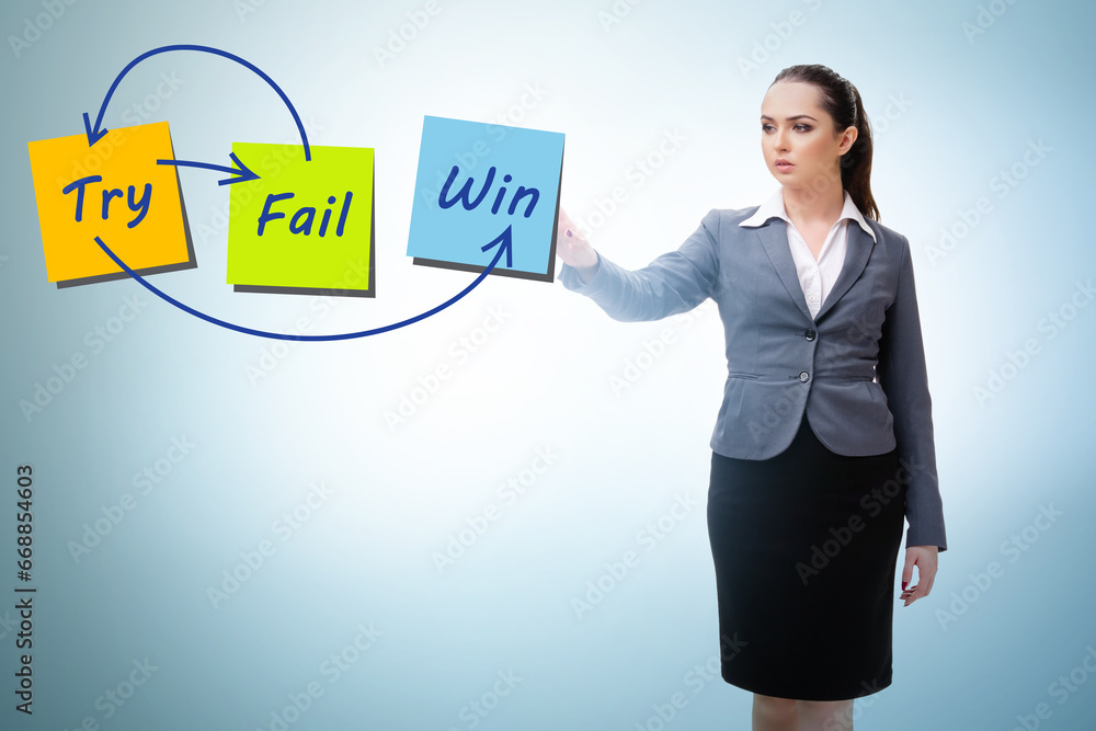 Business concept of try fail win Business concept of try fail win