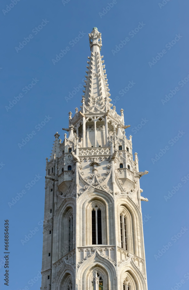 Closeup bell tower of Matthias church in Budapest, Hungary. Closeup bell tower of Matthias church in Budapest, Hungary.