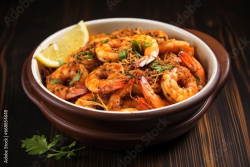 a whole bowl full of bbq spiced shrimps