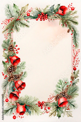 Watercolor Christmas frame with fir branches and place for text. Illustration for greeting cards and invitations