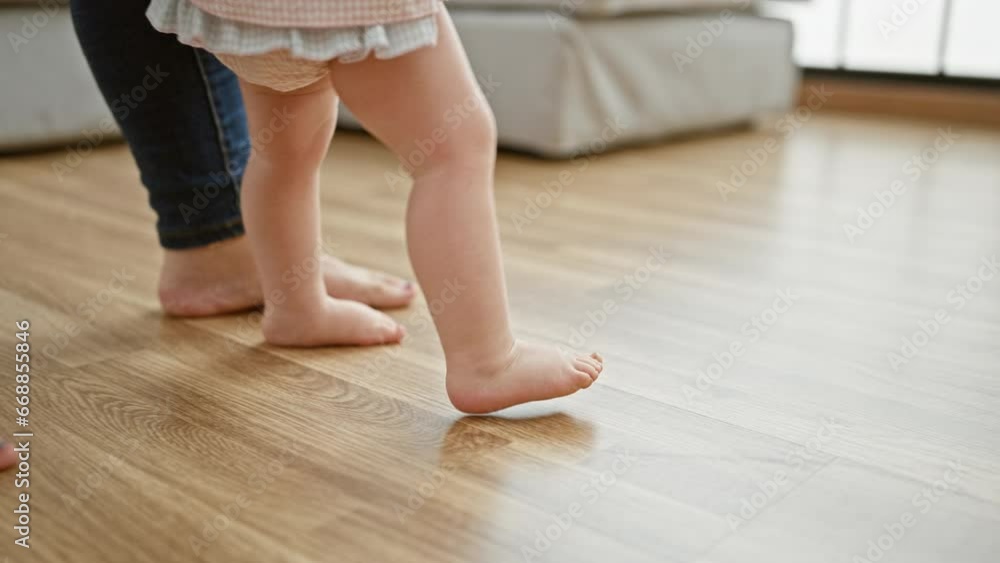 A lovely mother and daughter teaching a baby to walk indoors, a heartwarming family expression of love in their home living room. A lovely mother and daughter teaching a baby to walk indoors, a heartwarming family expression of love in their home living room.