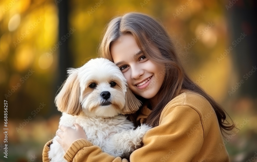 Teenage girl hugging her lovely dog Teenage girl hugging her lovely dog
