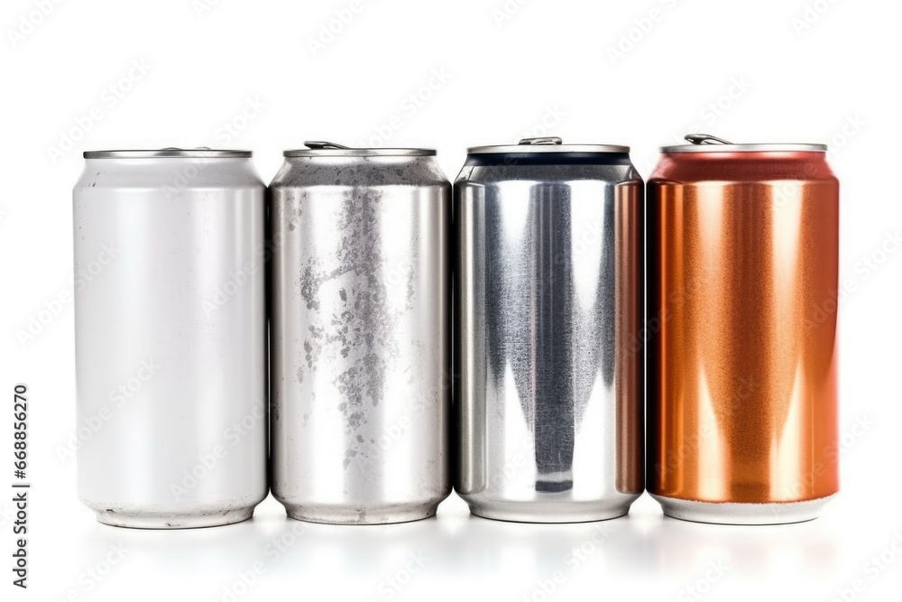 group of empty beer cans against a white background in a studio group of empty beer cans against a white background in a studio