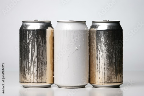 neutral-colored beer cans positioned nicely against a plain background
