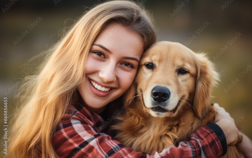 Teenage girl hugging her lovely dog Teenage girl hugging her lovely dog