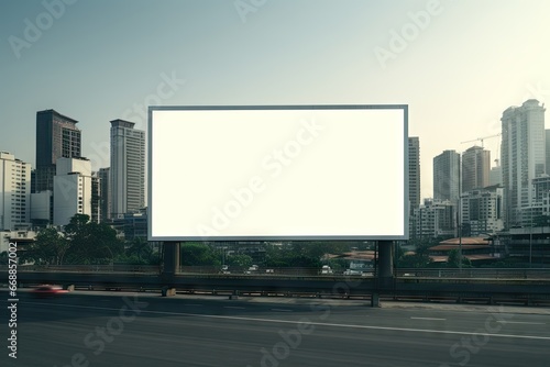 empty billboard for advertisement as a sign of car travels in the distance Generative AI