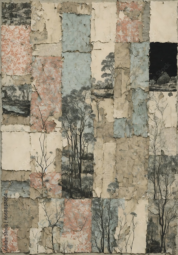 Naklejka premium grunge style paper piece classic art pattern on wall