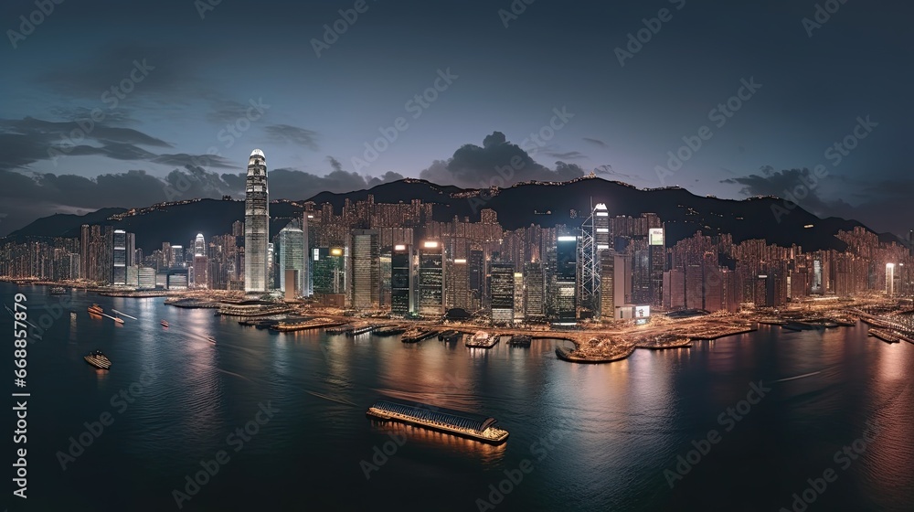 top view aerial cityscape at night time with high building roof,
