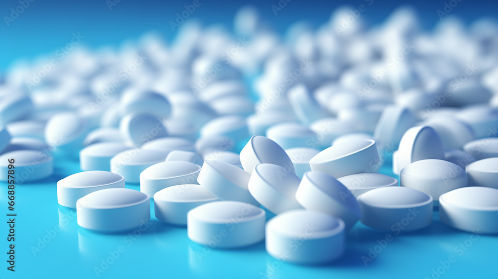 white pills on a blue background