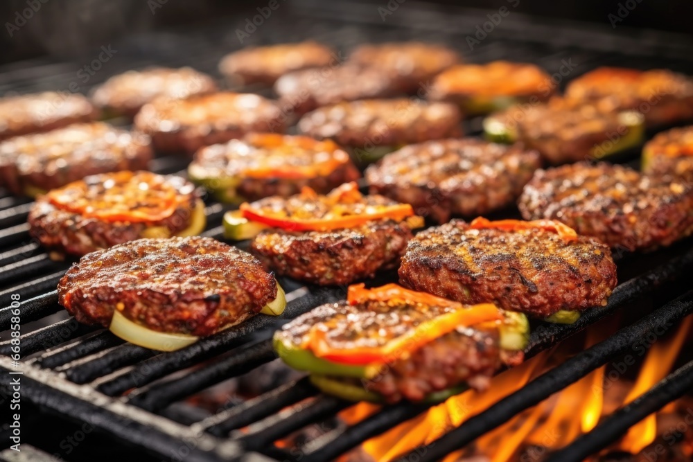hot grill flipping mini slider patties simultaneously hot grill flipping mini slider patties simultaneously