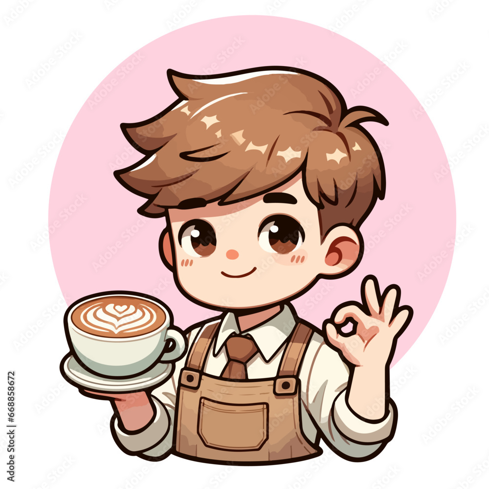 Cute boy barista cartoon vector illustration Cute boy barista cartoon vector illustration