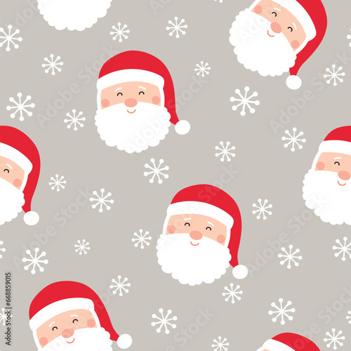 Seamless Christmas pattern. Winter background with cute Santa Claus and snowflakes. Holiday vector illustration. It can be used for wallpapers, wrapping, cards, patterns for clothes and other. © Evalinda