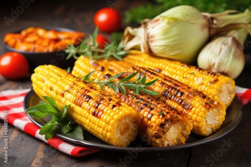 platter of golden grilled corn cobs