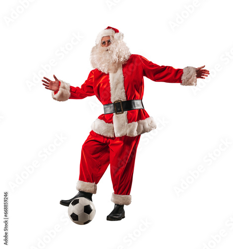 santa claus ready to play football with soccerball