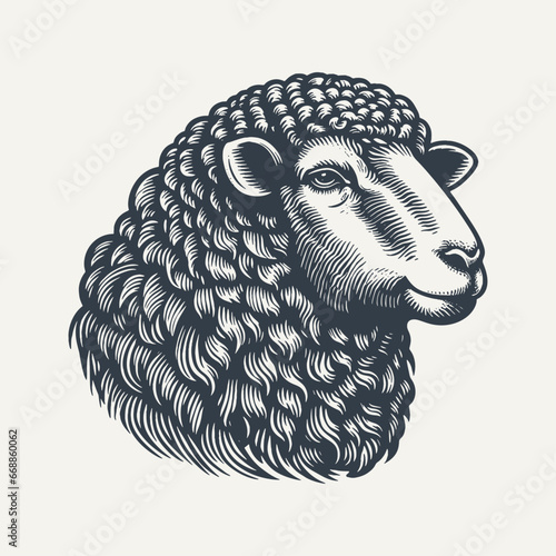Sheep head. Vintage woodcut engraving style hand drawn vector illustration.