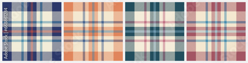 Set of plaid fabric patterns classic seamless design. Textile design with four different color options.