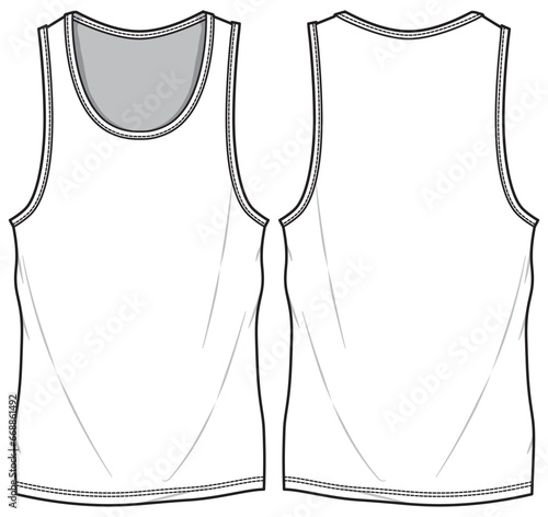 Men's casual sleeveless Tank top vest design flat sketch fashion illustration drawing template mock up with front and back view