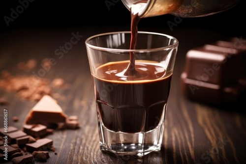 close-up view of pouring chocolate liqueur photo