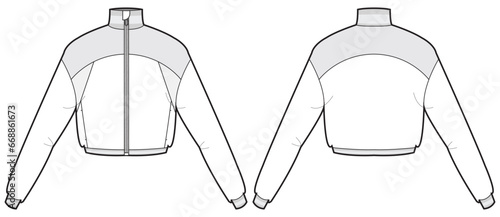 Womens Shell jacket jacket design flat sketch Illustration drawing, Wind breaker jacket with front and back view, winter sport jacket for Men and women. for hiker, outerwear and workout in winter