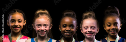 Jubilant Young Gymnasts Celebrating Athletic Excellence with Coveted Medals