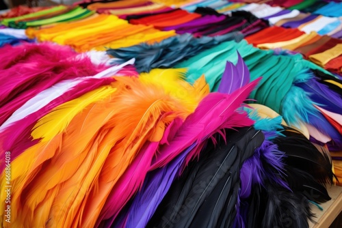 colorful feathers and fabrics for creating dance costumes