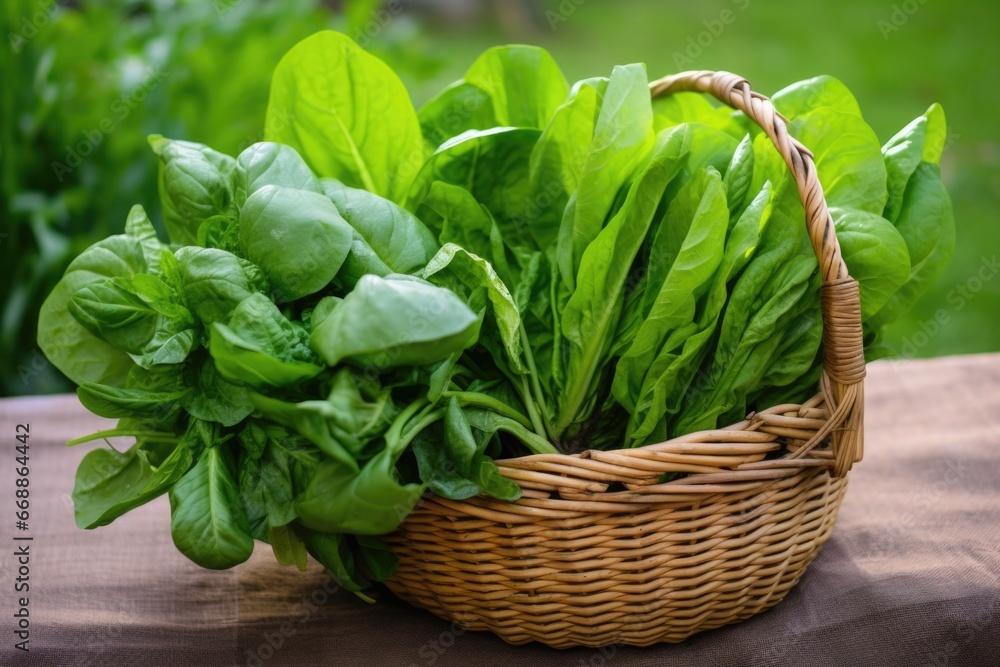 green leafy vegetables in a wooden basket green leafy vegetables in a wooden basket