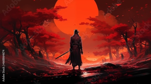 Samurai with katana. Fantasy concept , Illustration painting.