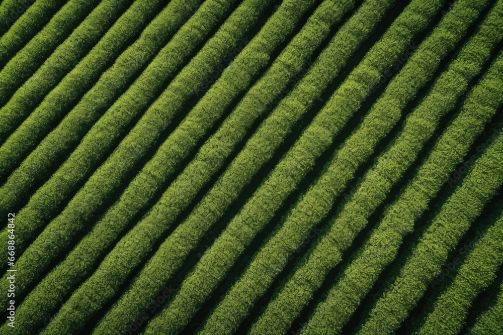 Fototapeta premium Tea field plantation background. photo shot from a drone to fields with tea