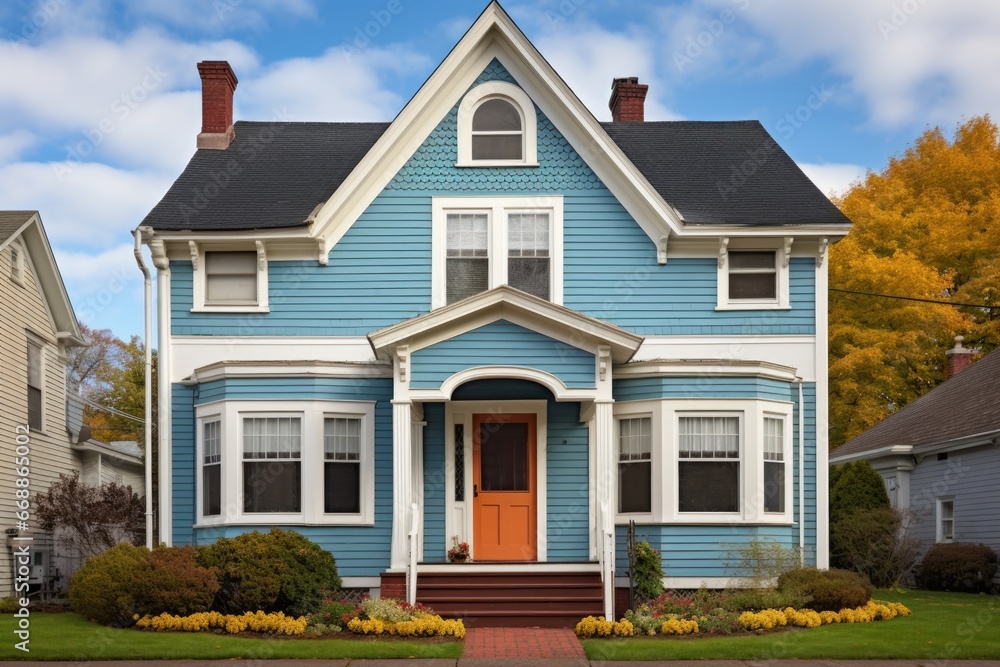 dutch colonial house with a front-facing gable and detailed trimmings dutch colonial house with a front-facing gable and detailed trimmings